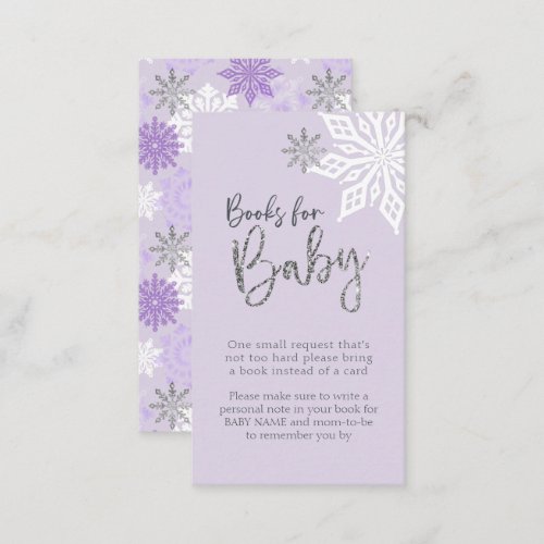Purple Silver Snowflake Baby Shower Book Request Enclosure Card