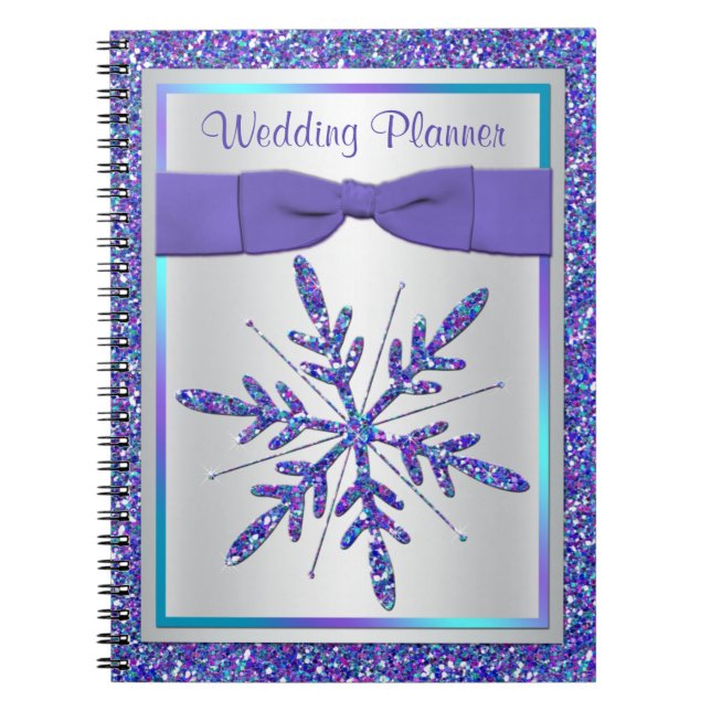 Purple Silver Snowflake Wedding Planner Notebook (Front)