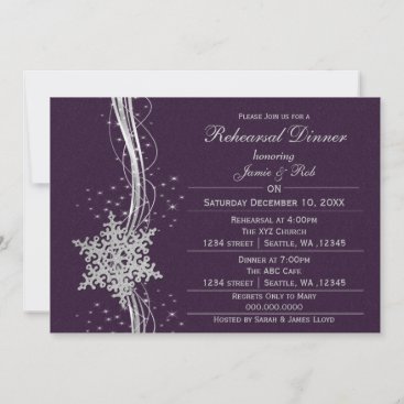 purple silver Snowflake Wedding Rehearsal Invites