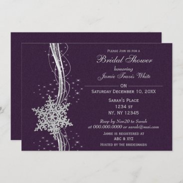 purple silver Snowflake Winter Bridal Shower Invitation
