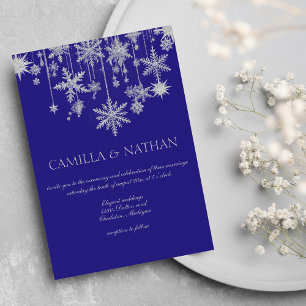 Purple silver snowflake winter wonderland Wedding Invitation