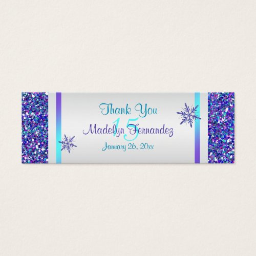 Purple, Silver Snowflakes Quinceanera Favor Tag Business Card Template