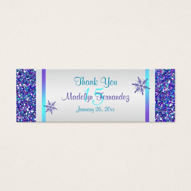 Purple, Silver Snowflakes Quinceanera Favor Tag (Front)