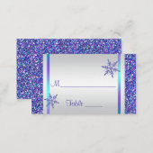 Purple, Silver Snowflakes Quinceanera Place Card (Front/Back)