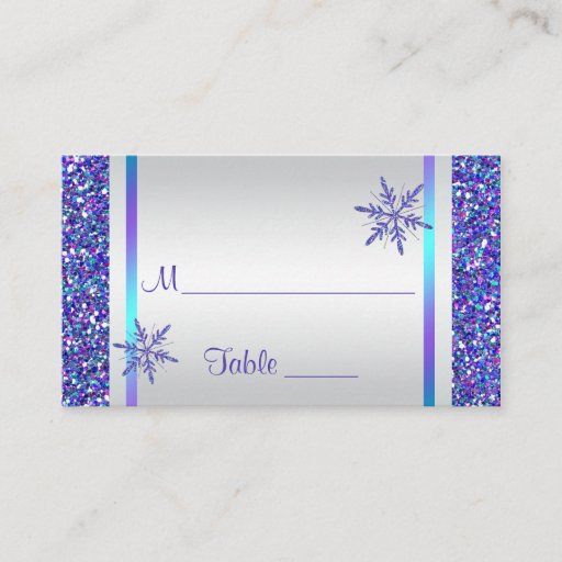 Customizable Purple, Silver Snowflakes Quinceanera Place Card Business Card Templates
