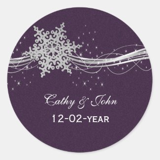 purple Silver Snowflakes wedding favor stickers