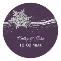 purple Silver Snowflakes wedding favor stickers