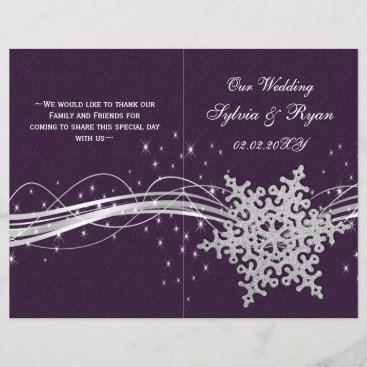 purple Silver Snowflakes wedding programs folded