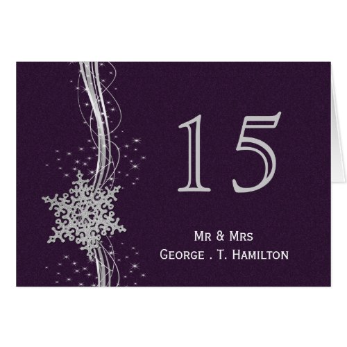 purple Silver Snowflakes wedding table numbers