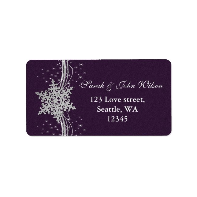 purple Silver Snowflakes Winter address label (Front)
