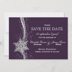 purple Silver Snowflakes Winter save the date