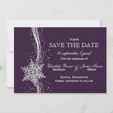 purple Silver Snowflakes Winter  save the date