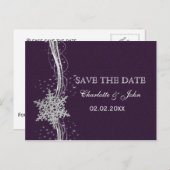 purple Silver Snowflakes Winter save the Date Announcement Postcard (Front/Back)