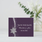 purple Silver Snowflakes Winter save the Date Announcement Postcard (Standing Front)