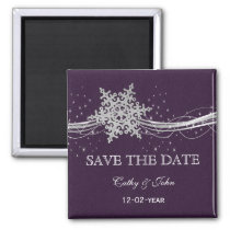 purple Silver Snowflakes Winter save the Date Magnet