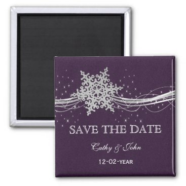 purple Silver Snowflakes Winter save the Date Magnet