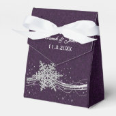 purple Silver Snowflakes Winter wedding favor box (Front Side)