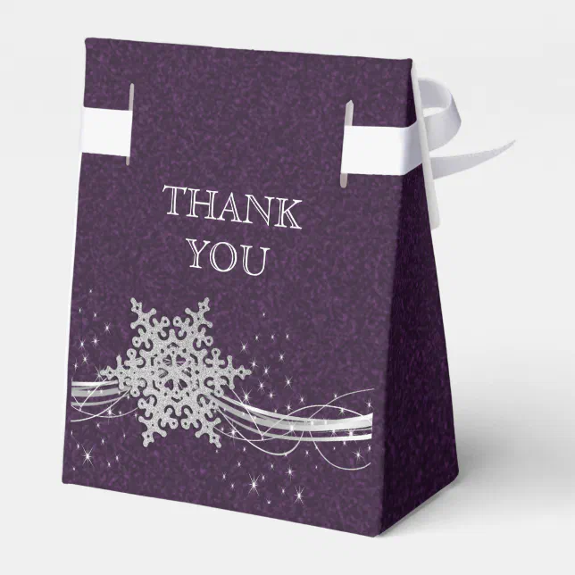 purple Silver Snowflakes Winter wedding favor box | Zazzle