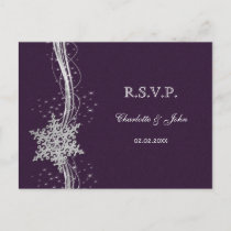 purple Silver Snowflakes Winter wedding RSVP Invitation Postcard