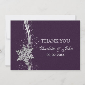 purple Silver Snowflakes Winter  wedding Thank You Invitation