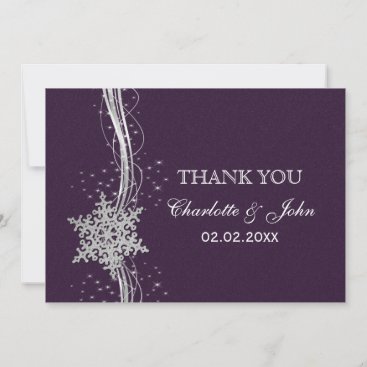 purple Silver Snowflakes Winter  wedding Thank You Invitation