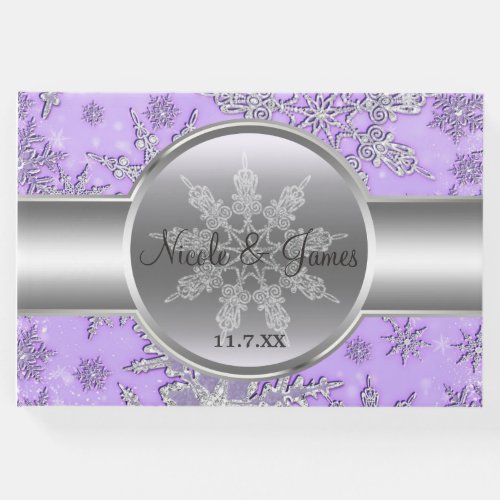 Purple Silver Snowflakes Winter Wonderland Guest Book