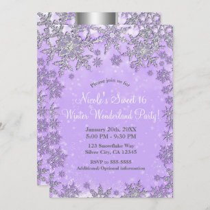 Purple Silver Snowflakes Winter Wonderland Party Invitation