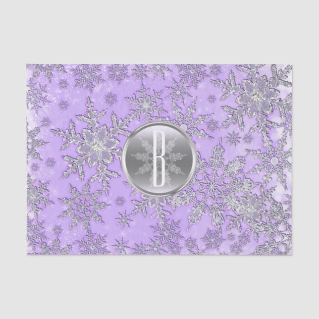 Purple Silver Snowflakes Winter Wonderland Tissue Paper (Front)