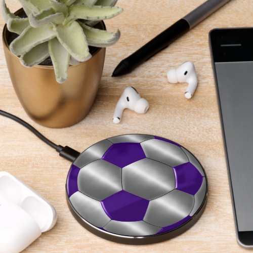 Purple Silver Soccer Ball Futbol Wireless Charger