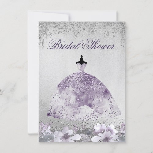 Purple Silver Sparkle Dress Bridal Shower Invite