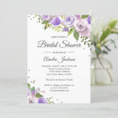 Purple Silver Sparkle Floral Bridal Shower Invite (Standing Front)