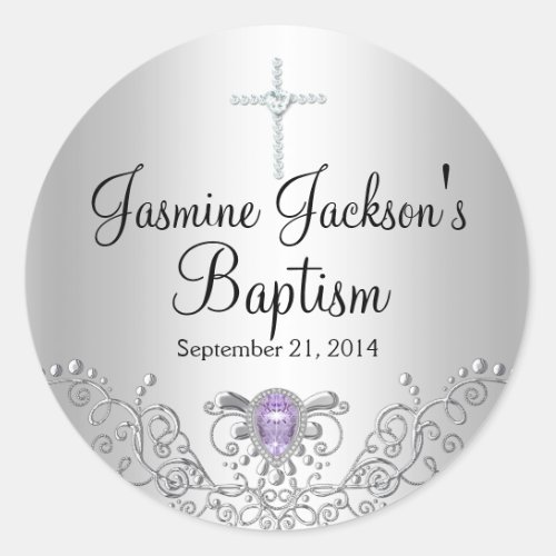 Purple Silver Sparkle Jewel Baptism Sticker
