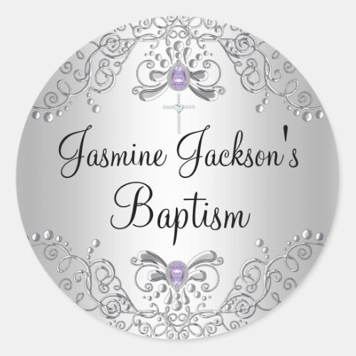 Purple  Silver Sparkle Jewel Baptism Sticker
