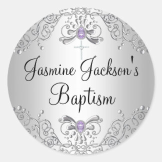 Purple & Silver Sparkle Jewel Baptism Sticker