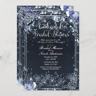 Purple Silver Sparkle Lights Roses Bridal Shower Invitation