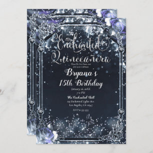 Purple Silver Sparkle Lights Roses Quinceañera Invitation