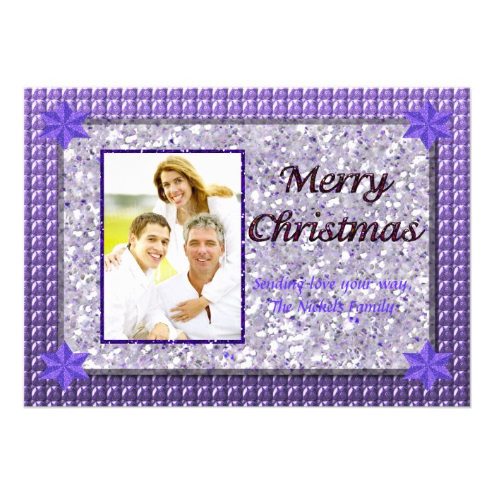 Purple Silver Sparkle Sequin Christmas Photo Card Invite