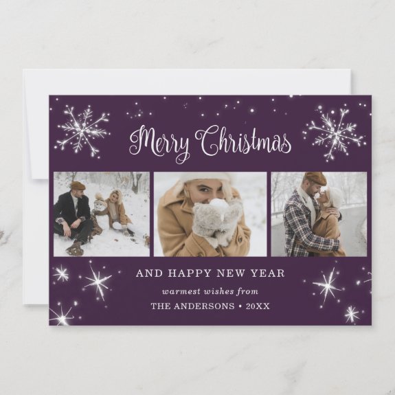 Purple Silver Sparkly Snowflake Photo Collage