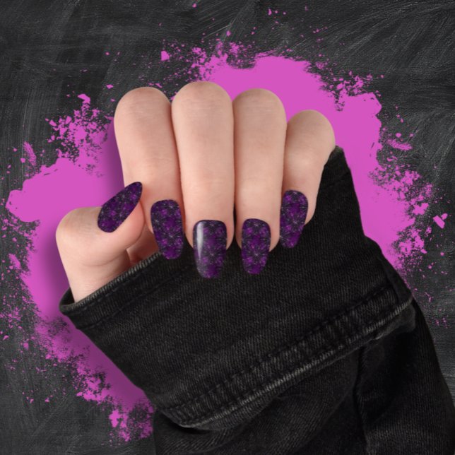 Purple silver spider web Halloween minx nail art (Creator Uploaded)