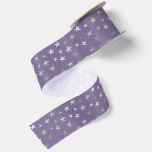 Purple Silver Stars Birthday Satin Ribbon