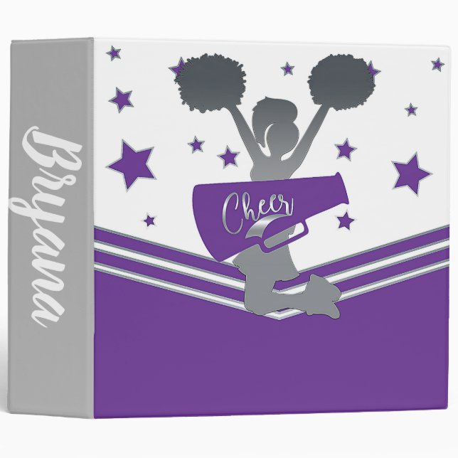 Purple & Silver Stars Cheer Cheer-leading Girls 3 Ring Binder (Front/Spine)