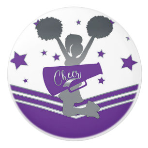 Purple Silver Stars Cheer Cheer-leading Girls Ceramic Knob