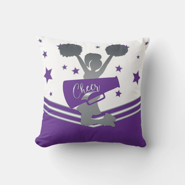 Purple & Silver Stars Cheer Cheer-leading Girls Throw Pillow (Front)