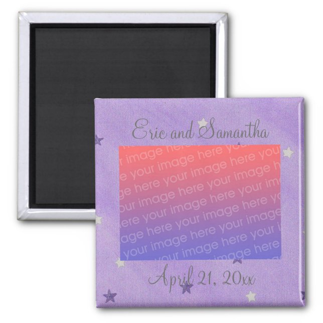 Purple Silver Stars, Save the date photo magnets (Front)