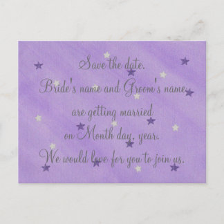Purple & Silver Stars Save the date Postcards