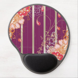 Purple Silver Stripes Flowers Gel Mousepads