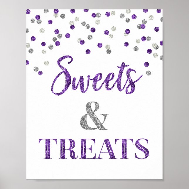 Purple Silver Sweets & Treats Dessert Table Poster (Front)