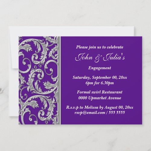 Purple silver swirl engagement anniversary CUSTOM Invitation