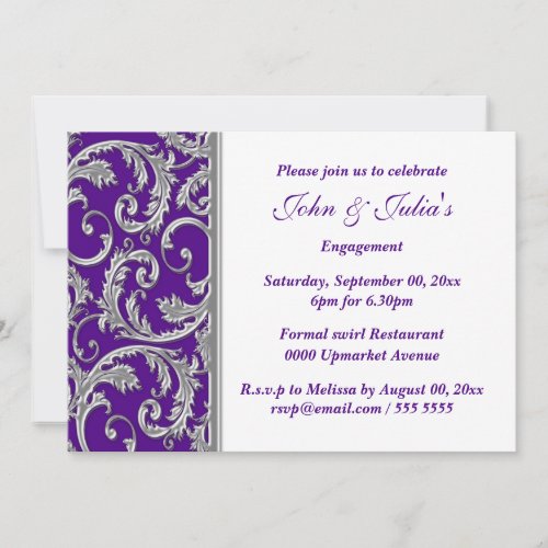 Purple silver swirl engagement anniversary CUSTOM Personalized Announcement