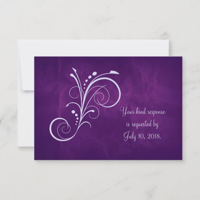 Purple Silver Swirl Wedding RSVP (Front)
